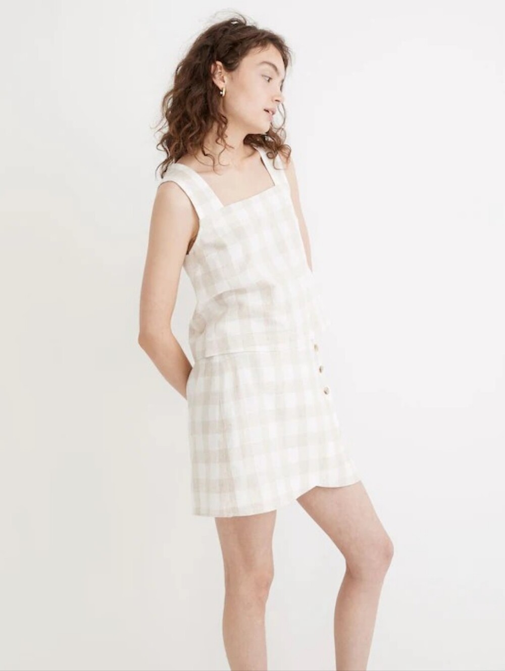 Madewell Linen Blend Sunside Button Back Tank Top Undyed Edition Plaid Ivory 4
